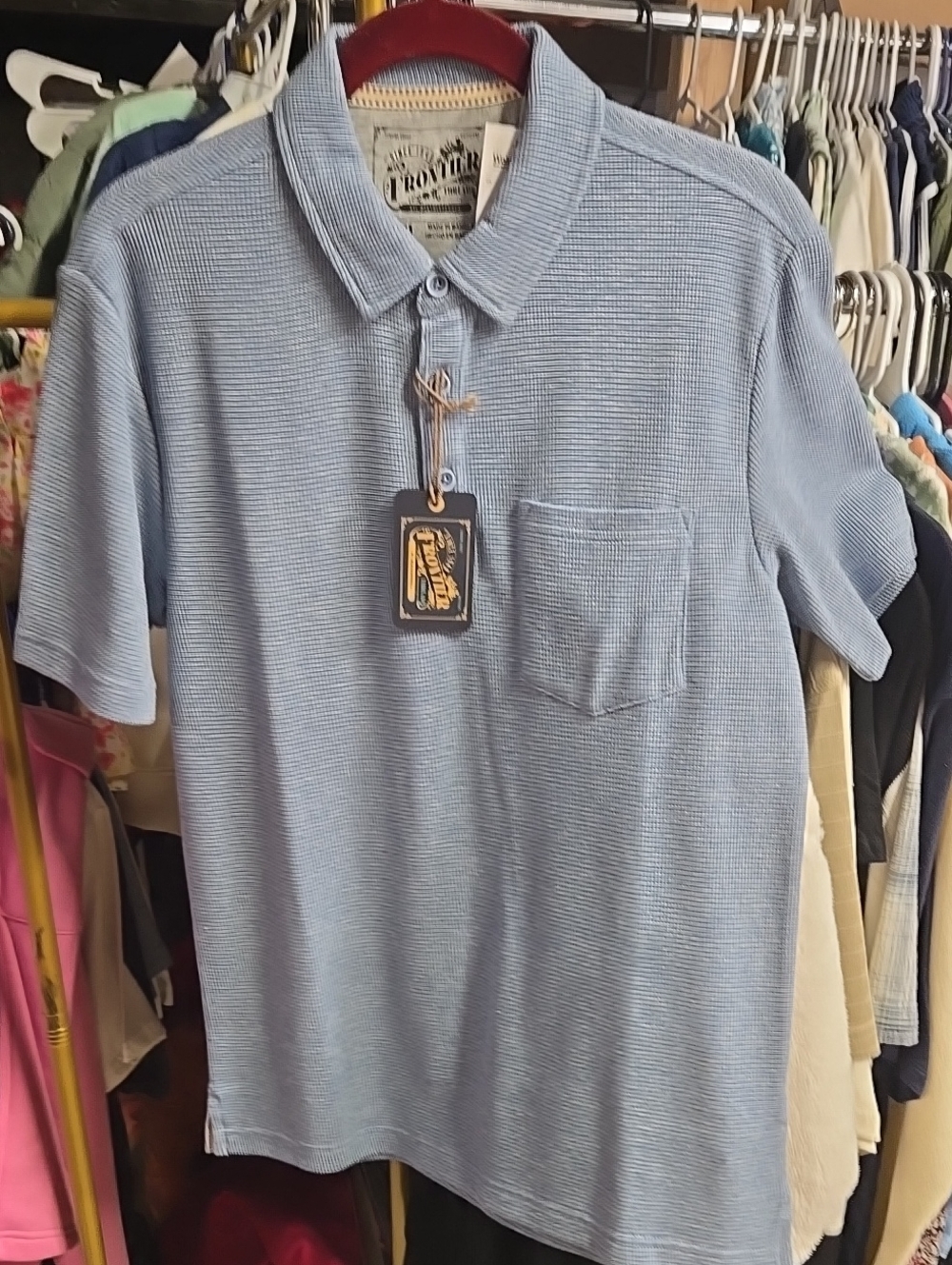Weatherproof Light Blue Men’s Short-Sleeve Polo with Chest Pocket